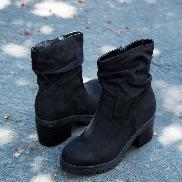 NEW🔥 Slouchy Boot Booties Chunky Heel Lug Sole - Picture 4 of 7